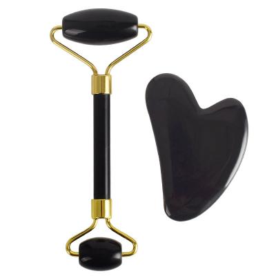 China Wholesale Obsidian Jade Roller Face Gym Massager For Face Black Ice Jade Facial Roller For Wrinkles for sale