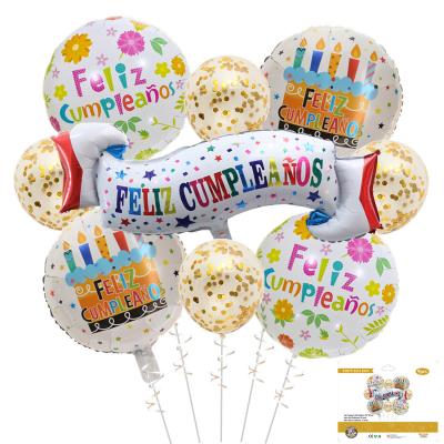 China Festival Decoration Selection 9PCS Happy Birthday Balloons Foil Balloon Banner Baby Party Decoration Set Backdrop for sale