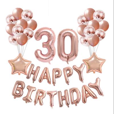 China 2021 Festival Decoration Hot Sale Rose Gold Latex Letter Balloons Foil Balloons Happy Birthday Balloons Decoration for sale