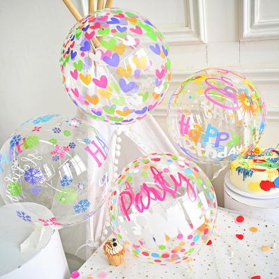 China Festival Decoration Selection Quick Shipping 24 Inch Wide Transparent Colorful Bobo Balloon Happy Birthday Printing Necks for sale