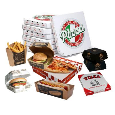 China 7 12 16 Inch 33x33cm Recyclable Custom Disposable Hamburger Cardboard Packing Compostable Food Packaging Containers Kraft Paper White Pizza Box for sale