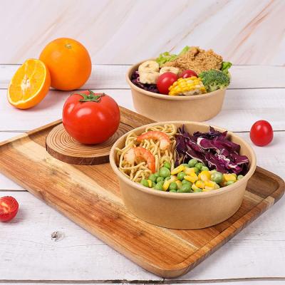 China Recyclable 100% Biodegradable Disposable Kraft Paperboard Salad Bowl With Pla Lid for sale