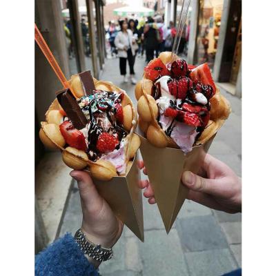 China Food Grade Paperboard Triangle Ice Cream Pizza Wrapper Egg Bubble Waffle Stand Paper Disposable Hot Packing Cone for sale