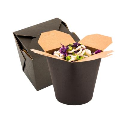 China Disposable Creative Black Organic Disposable Dessert Food Packaging Cater Around Bottom Noodle Pasta Paper Take Away Box for sale