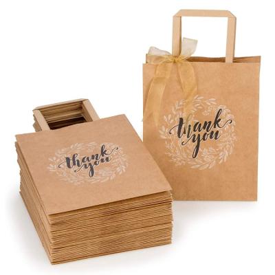 China Wholesale Recyclable Cheap Custom Print Restaurant Take Away Food Packaging Eco Recycle Brown Kraft Paper Grocery Bag With Handle for sale