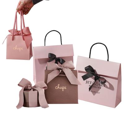 China Recyclable Personalized Custom Boutique Giftbag Packaging Luxury Pink Paper Thank You Gift Bags With Logo Print for sale