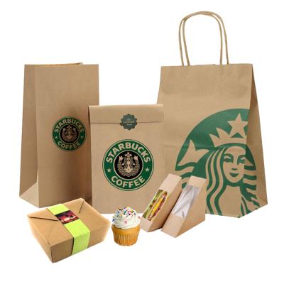 China Recyclable Wholesale Custom Printed Logo Take Out Sandwich Bread Packaging Brown Paper Food Lunch Take Out Bag for sale