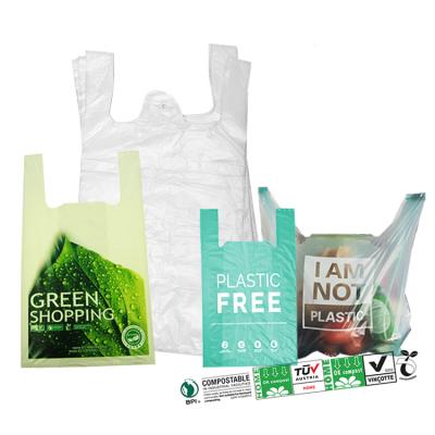 China Custom Printed Plain BIODEGRADABLE Factory Based Waste Compostable Grocery Kitchen Cornstarch T-shirt Shopping Goods Plastic Bags for sale