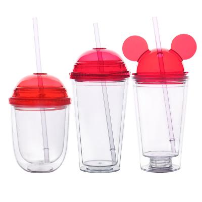 China 2022 New 20 Ounce Double Wall Bubble Tea Acrylic Tumbler Cups Plastic Insulated Mickey Mouse Tumbler With Straw Viable Custom Clear for sale