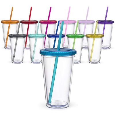 China Viable Plastic Clear 16oz Tumbler Cups With Lid And Straw, 16oz Mugs Juice Coffee Clear Tumbler Cups for sale