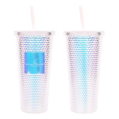 China Viable Unique Custom Made Bpa Free Drink Milk Tea Double Wall Like 710Ml Diamond Tumbler Cup With Straw Reusable Luxury Plastic for sale