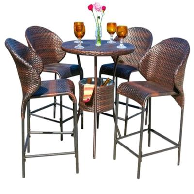 China Contemporary Outdoor Terrace Garden Bar Furniture Steel Table Set Barstool 4 Bistro Table Garden Set With Cooler Box for sale