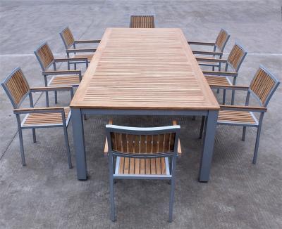 China UV-Resistance Aluminum Dining Furniture Garden Patio Teak Wood Dining Table Set Outdoor Table And Chairs for sale