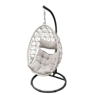 China Durable Stable Outdoor Double Seat Rattan Wicker Swing Chair Egg Swing Hanging Chair With Metal Stand for sale