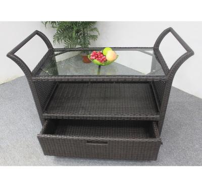 China Outdoor Serving Furniture Outdoor Weather Furniture Wicker Outdoor Food Cart With Wheels And Drawer for sale