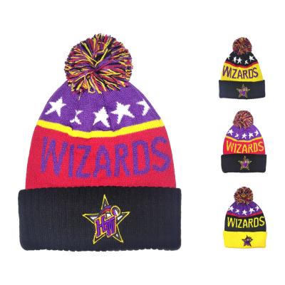 China breathable & OEM Design Waterproof Classic Promotional Custom Sports Team Knitted Logo Flip Beanie Hat for sale