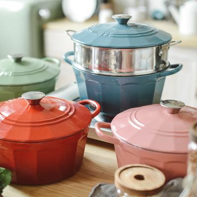 China Sustainable High Quality Candy Colored Cast Iron Pots Enamel Enamel Pot Set Cookware Enamel Pot For Sale for sale