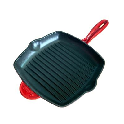 China Sustainable Grill Double Handle Square Cast Iron Deep Steak Skillet For Sale for sale