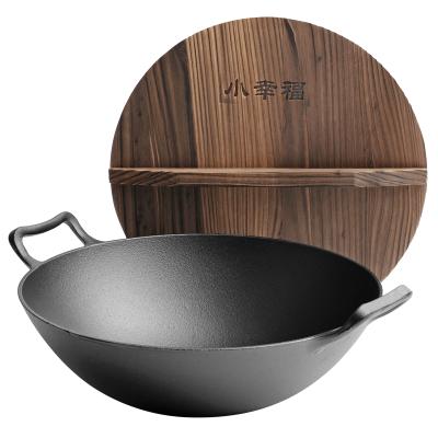 China Vintage Sustainable Binaural Thick Round Bottom Wok Non-Stick Cast Iron Casserole For Sale for sale