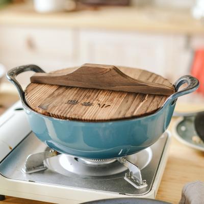 China Sustainable Hot-selling Pre-Seasoned Enamel Cast Iron Soup Pot Pre-Seasoned Casserole With Double Ears Wok for sale