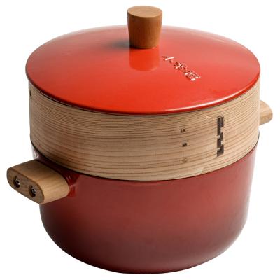 China Factory price enamel cookware cast enamel stocked steamer for sale for sale