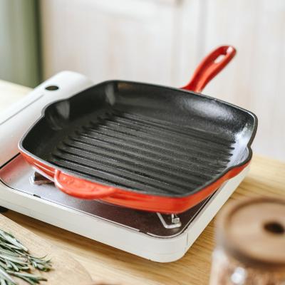 China Stocked Cast Iron Cokware Ogrill Pan Square Enamel Steak Frying Pan For Sale for sale