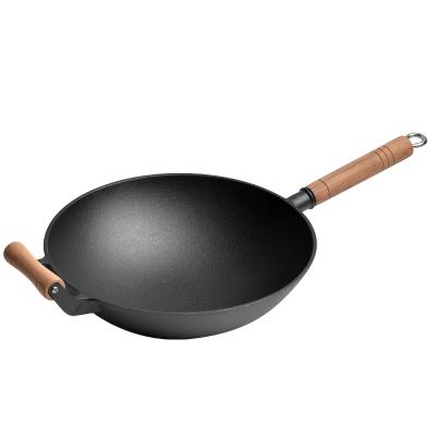 China Sustainable Wholesale Multifunctional Cast Iron Wok Uncoated China Factory for sale