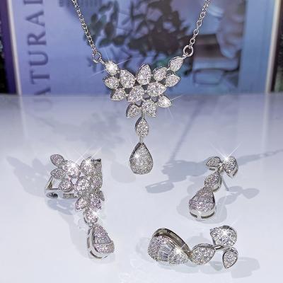 China TRENDY Classic Jewelry Sets Women Rings Earrings Luxury Three Piece Suit Chain Clavicle Flower Silver Set Necklace Rings Earrings for sale