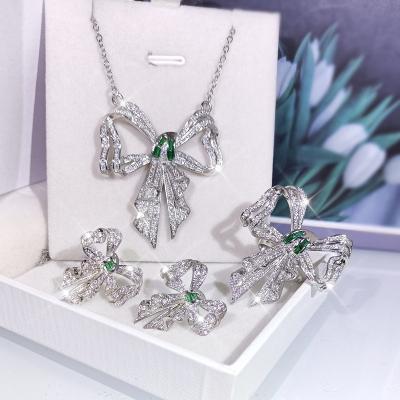 China FASHIONABLE Luxurious Three Piece Costume Jewelry Sets Women Rings New High Quality Jewelry Necklace Earrings Silver Rings Set 925 Sterling for sale