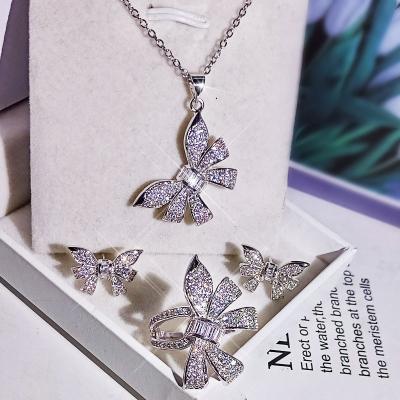 China TRENDY Jewelry Sets Women Rings Butterfly Three Piece Costume Jewelry High Quality Necklace Earrings New Silver Charms Set 925 Sterling for sale