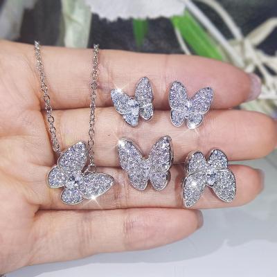 China TRENDY Jewelry Sets Women Rings Butterfly Three Piece Costume Jewelry High Quality Necklace Earrings New Silver Set 925 Sterling Charms for sale