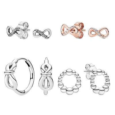 China Factory Marfend TRENDY Infinity Knot Earring Stud Earrings With Crystal For Women Wedding Fit Pan Jewelry Gift 925 Sterling Silver for sale