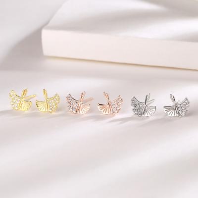 China FASHIONABLE Customized Sterling Silver Zircon Diamond Earrings 925 Ginkgo Leaf Earrings Jewelry Wedding Gift Jewelry Set Women Fit for sale