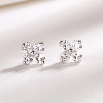 China 925 Sterling Silver Zircon Diamond Earrings Jewelry Set Wedding Gift FASHION Four Leaf Clover Earrings Women Fit Women for sale