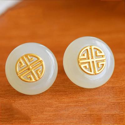 China Hetian Jade Earrings Design Women Jewelry Model Gold Gift White Fashion Imitation Party Green Jade Earrings for sale