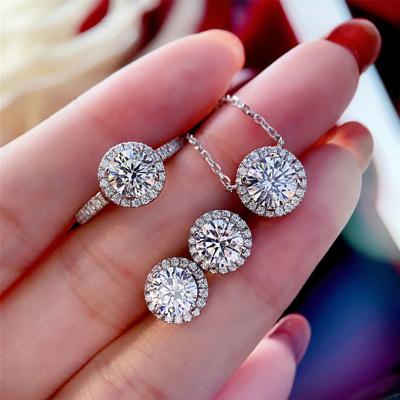 China TRENDY Fashion Pendant Necklace Set Jewery 925 Sterling Silver Jewerly Jewelry Set Moissan Diamond Earrings Ring Women's Gift for sale