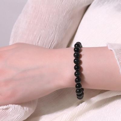 China Jewelry Making Wholesale Natural Obsidian Polished Black Crystal Ball Jewelry Couple Bracelets&Bangles Bracelet Beads Gold Obsidian Accessories for sale