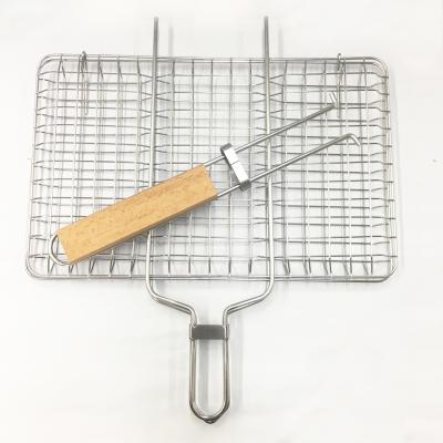 China HONGXUAN Easily Cleaned Portable BBQ Grilling Basket, Stainless Steel Barbecue Grill Basket with Long Handle for Fish, Vegetable, Steak, Family for sale