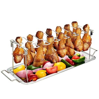 China Dustproof Stainless Steel Chicken Wing Leg Rack With Drip Tray / BBQ Chicken Legs Rack With Pan for sale