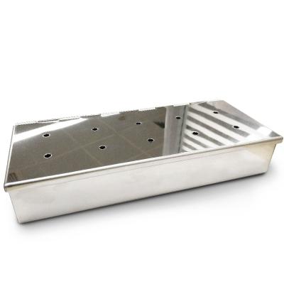 China Corrosion Resistance Open Hinged Flip Lid Stainless Steel Solid Wood Chips GRILL Smoker Box Gas Charcoal Grill Rust Resistant Utensil Smoker Steel Box for sale