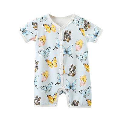 China Breathble comfortable new baby clothes 2023 summer thin short-sleeved one-piece clothes baby cotton cardigan rompers for sale