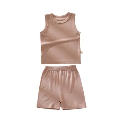 China Custom Baby Anti-Shrink Vest Shorts Breathable Thin Modal Ice Silk Slit Suit Baby Two-Piece Set for sale