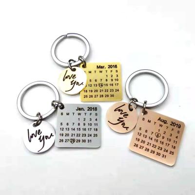 China Custom Gift Stainless Steel Metal Logo Cut Out Printed Calendar Key Chain For Birthday Wedding Anniversary for sale