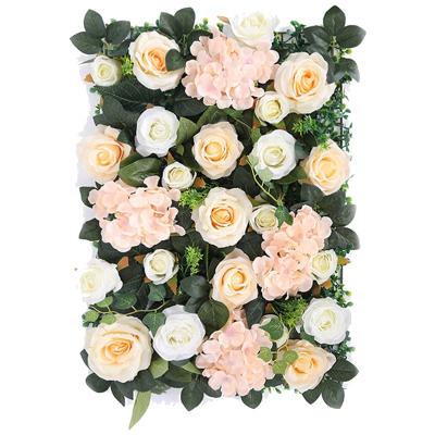 China Eco-friendly Outdoor Movable Decor Wedding Wall Artificial Flowers Rose And Hydrangea Silk Panels Tiles For Home Wedding for sale