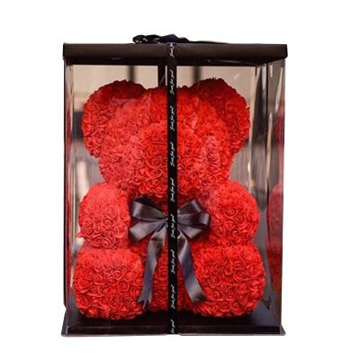 China 70cm artificial giant long life pe moss rose teddy bears with gift box for christmas valentine's day for sale