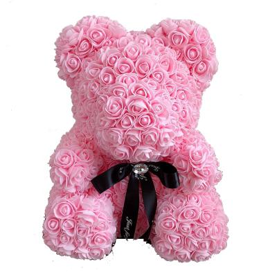 China Long Life Teddy Bear Rose 40cm Polystyrene Standing Multicolor Flower With Gift Box For Christmas for sale