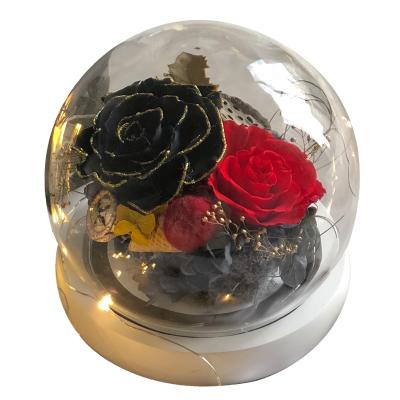 China Hold Up To 3 Years Wholesale Matching Eternity Preserved Roses Flower In Round Glass Dome for sale