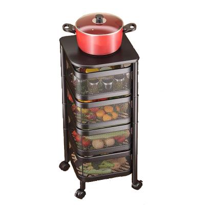 China Hot Selling Steamable Factory Price Kitchen Multi-Layers Turning Rustproof Detachable Kitchen Trolley Vegetable Storage Rack Basket for sale