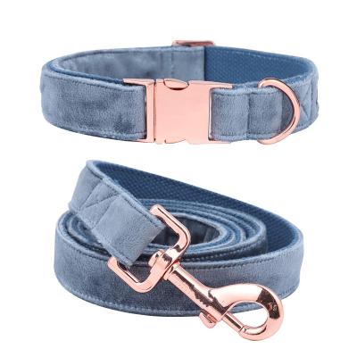 China Soft and Durable Comfot Velvet Dog Collar and Leash Set, Adjustable Dog Collar Made from Durable Nylon and Rose Gold Buckle for sale