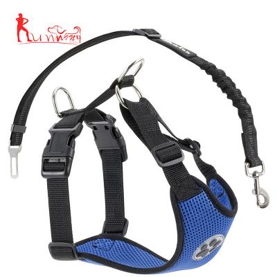 China Durable Multifunctional Adjustable Double Mesh Fabric Vest Harness Breathable With Safety Seat Belt In Car Vehicle For Dogs Travel Walking for sale